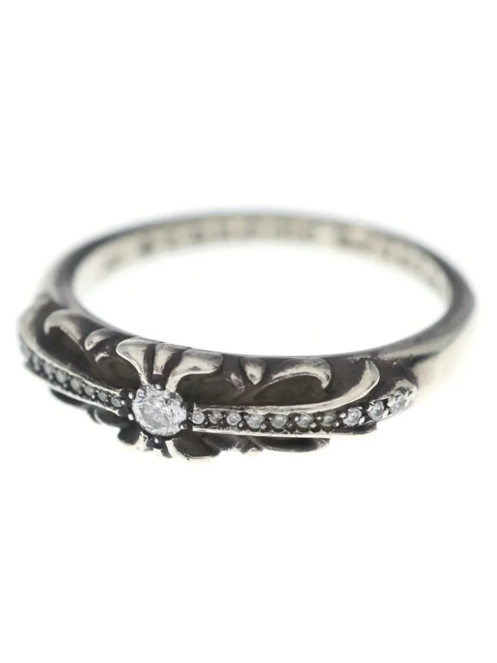 Chrome Hearts Baby Clsc P D Classic Floral Cross Pave Diamond Silver Ring